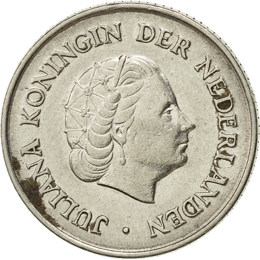 Coin, Netherlands, Juliana, 25 Cents, 1958, VF(30-35), Nickel, KM:183