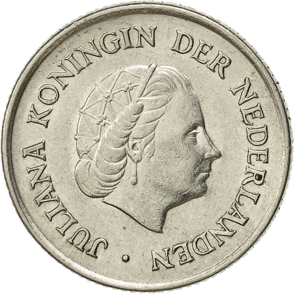 Coin, Netherlands, Juliana, 25 Cents, 1955, VF(30-35), Nickel, KM:183