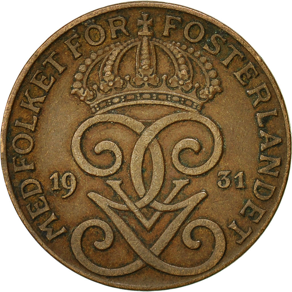 Coin, Sweden, Gustaf V, 2 Öre, 1931, EF(40-45), Bronze, KM:778