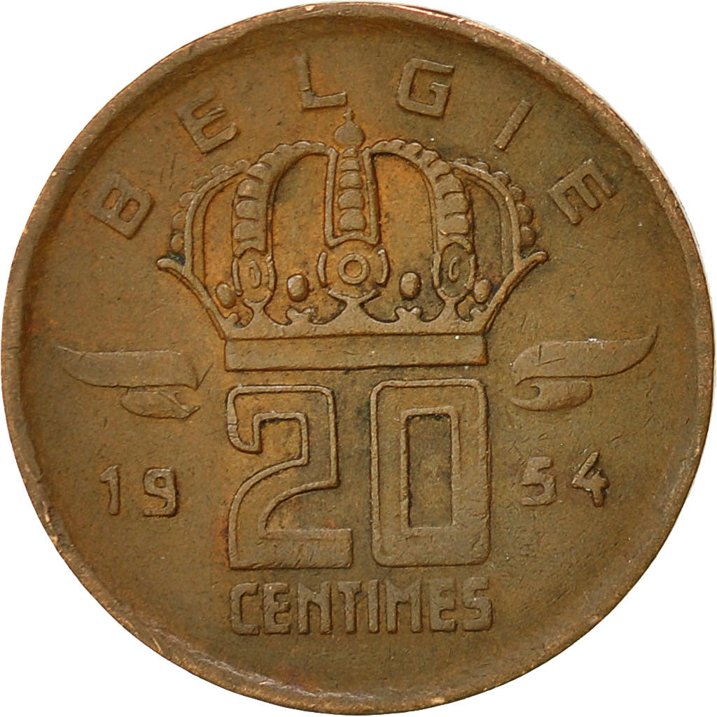 Coin, Belgium, 20 Centimes, 1954, VF(30-35), Bronze, KM:147.1