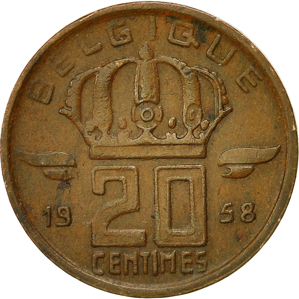 Coin, Belgium, 20 Centimes, 1958, EF(40-45), Bronze, KM:146