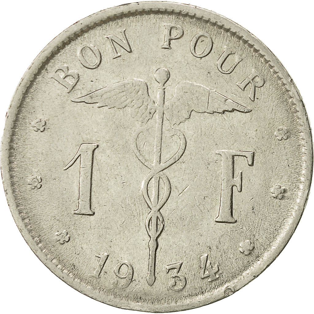 Coin, Belgium, Franc, 1934, AU(50-53), Nickel, KM:89