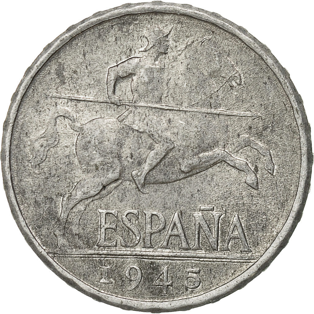 Coin, Spain, 5 Centimos, 1945, VF(30-35), Aluminum, KM:765