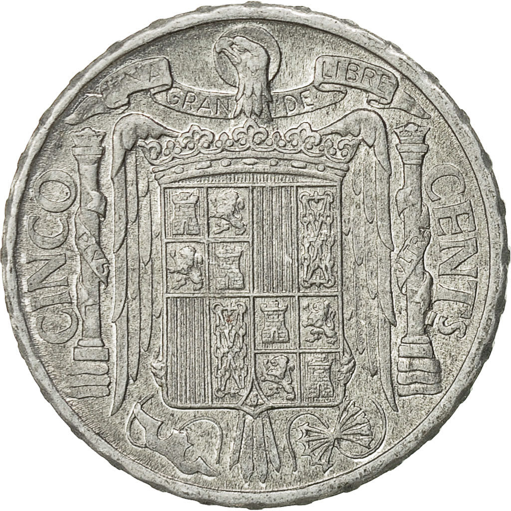 Coin, Spain, 5 Centimos, 1945, VF(30-35), Aluminum, KM:765