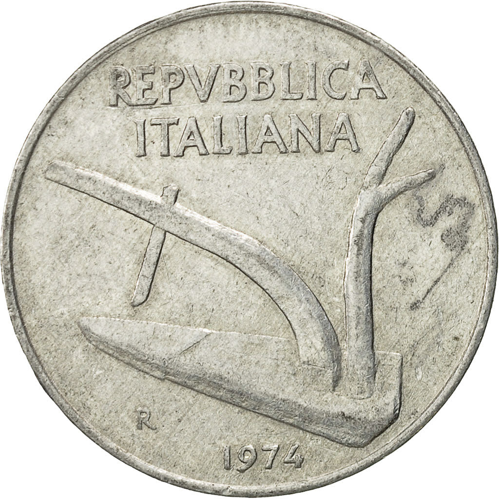 Coin, Italy, 10 Lire, 1974, Rome, EF(40-45), Aluminum, KM:93