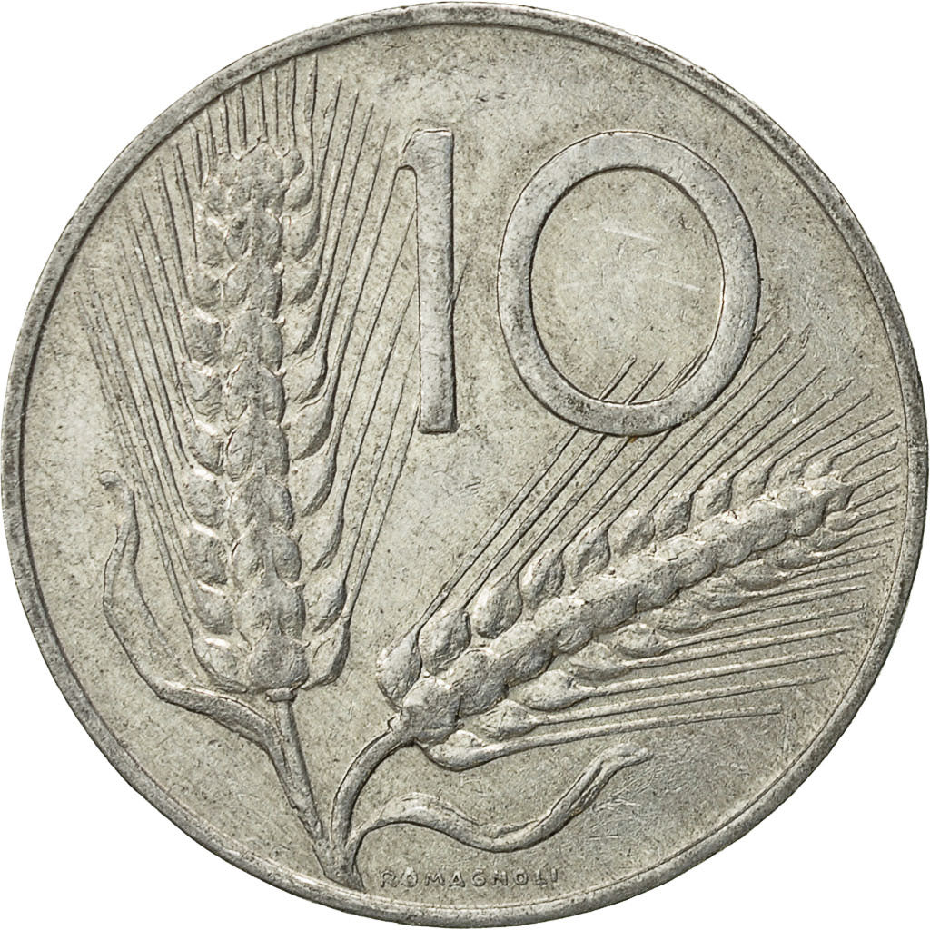 Coin, Italy, 10 Lire, 1974, Rome, EF(40-45), Aluminum, KM:93