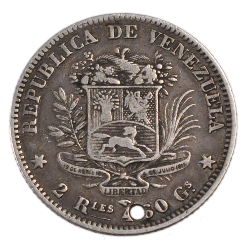VENEZUELA, 2 Reales, 1858, Paris, KM #10, EF(40-45), Silver, 4.50