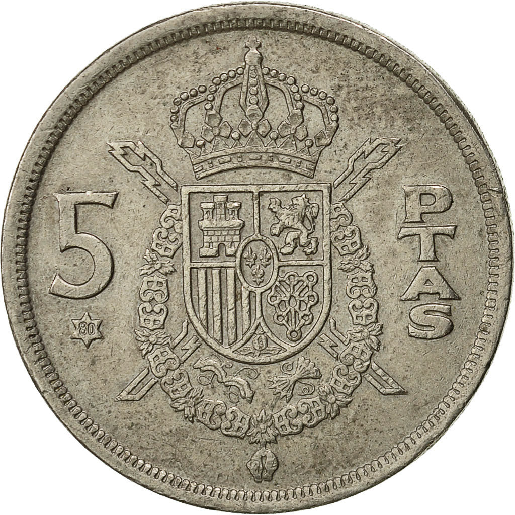 Coin, Spain, Juan Carlos I, 5 Pesetas, 1980, VF(30-35), Copper-nickel, KM:807