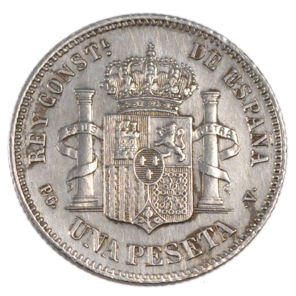 SPAIN, Peseta, 1894, KM #702, AU(55-58), Silver, 5.00