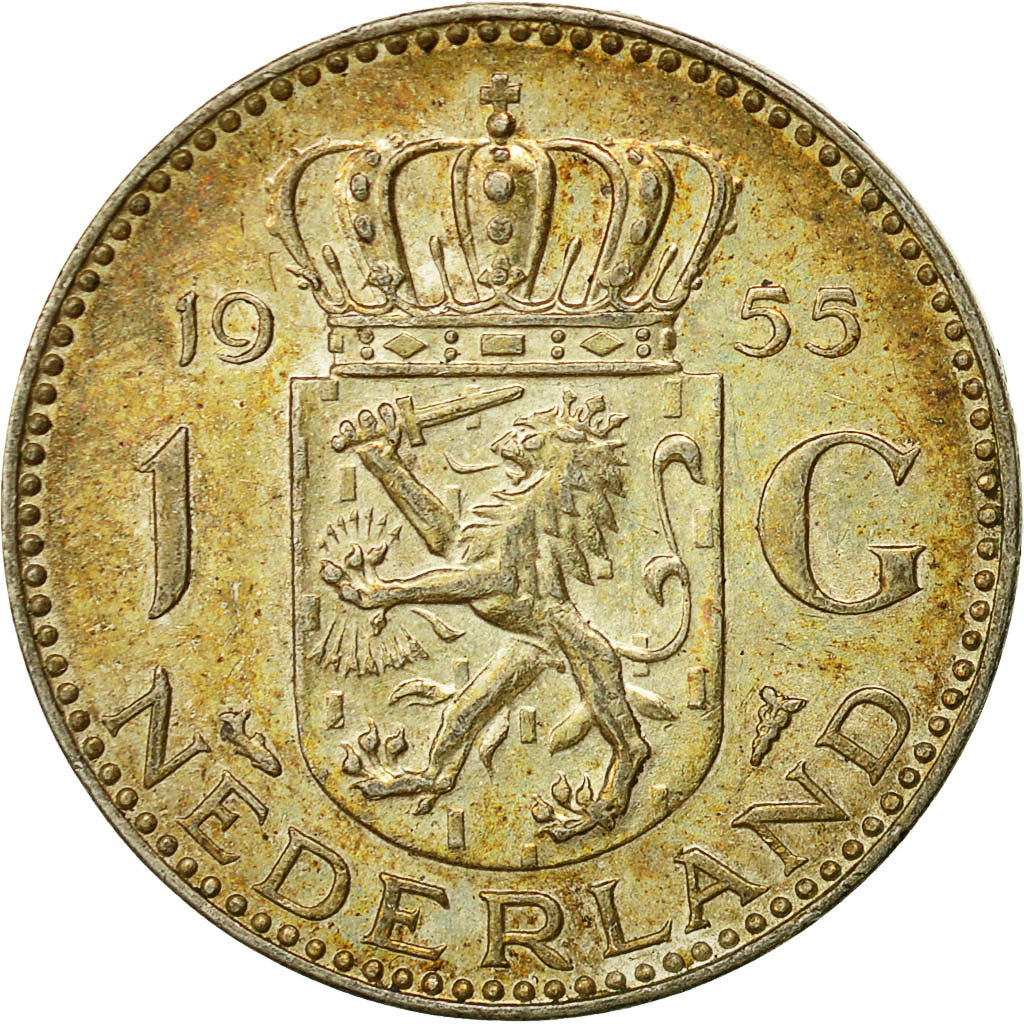 Coin, Netherlands, Juliana, Gulden, 1955, VF(30-35), Silver, KM:184