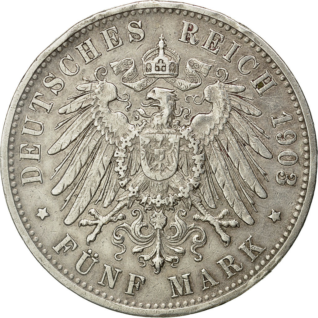 Coin, German States, WURTTEMBERG, Wilhelm II, 5 Mark, 1903, Freudenstadt