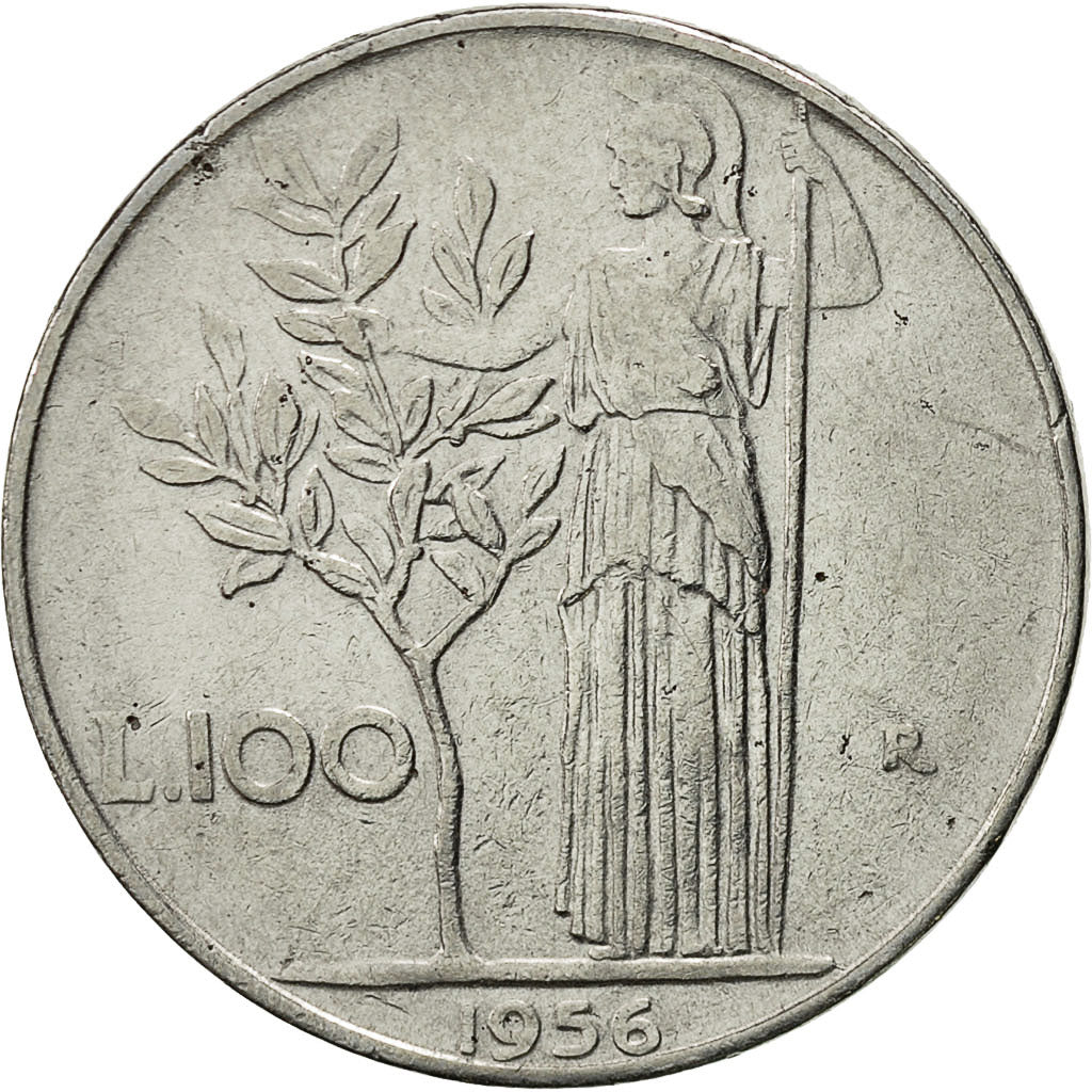 Italia, 100 Lire, 1956, Rome, MBC, Acero inoxidable, KM:96.1