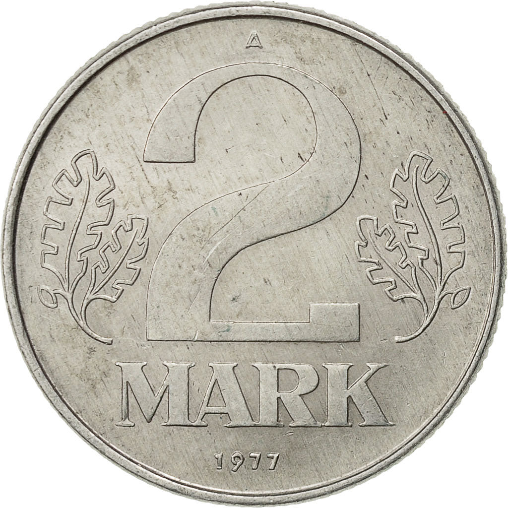 GERMAN-DEMOCRATIC REPUBLIC, 2 Mark, 1977, Berlin, AU(50-53), Aluminum, KM:48
