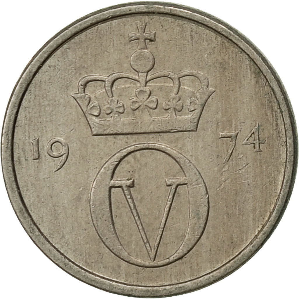Norway, Olav V, 10 Öre, 1974, VF(30-35), Copper-nickel, KM:416