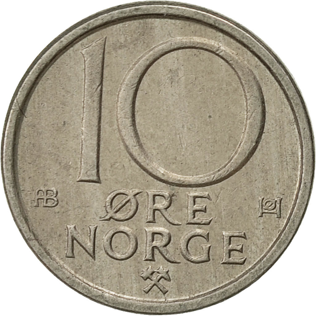 Norway, Olav V, 10 Öre, 1974, VF(30-35), Copper-nickel, KM:416
