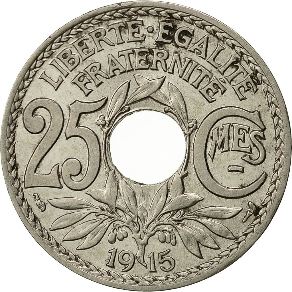 France, Lindauer, 25 Centimes, 1915, EF(40-45), Nickel, KM:867