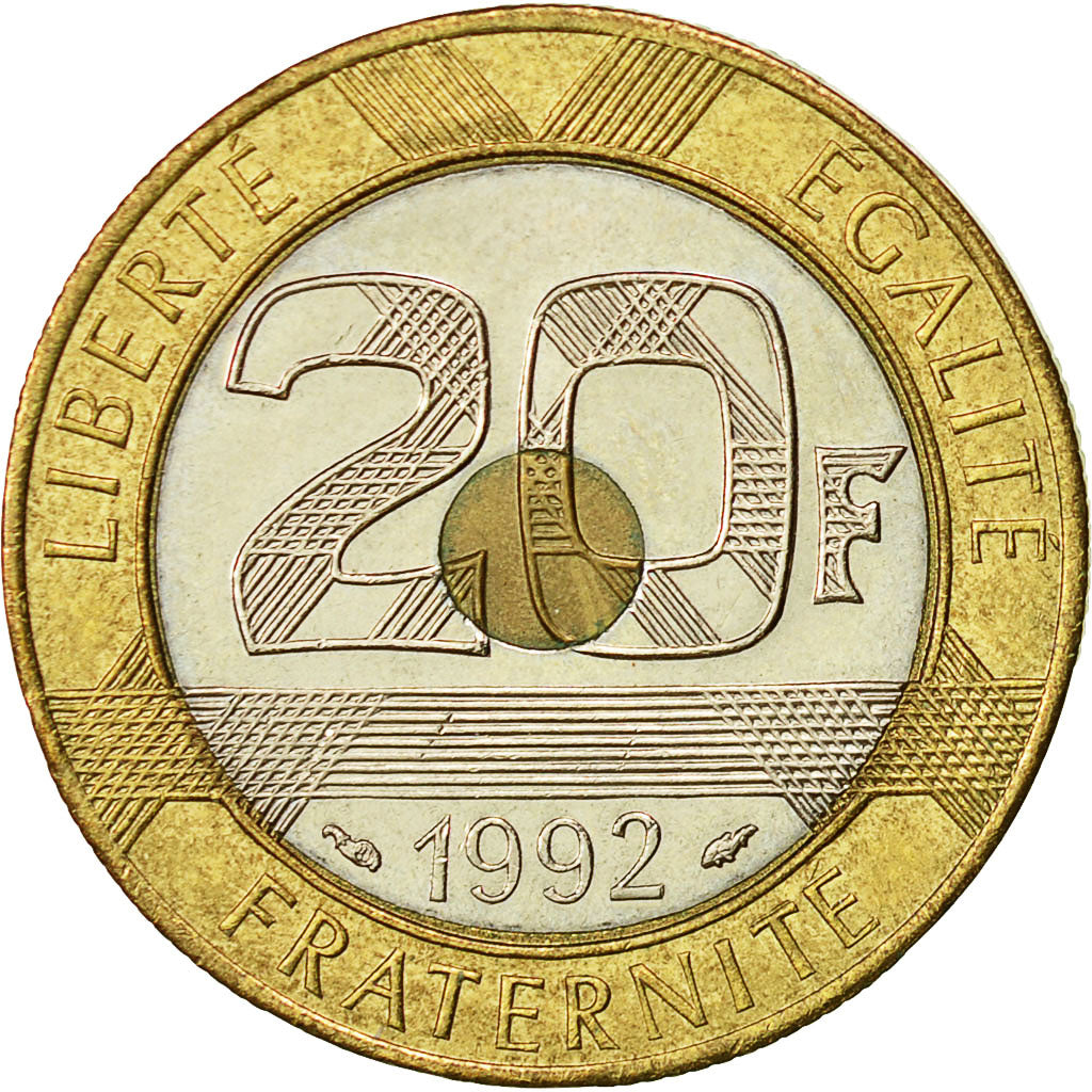 France, Mont Saint Michel, 20 Francs, 1992, Paris, TTB, Tri-Metallic, KM:1008.2