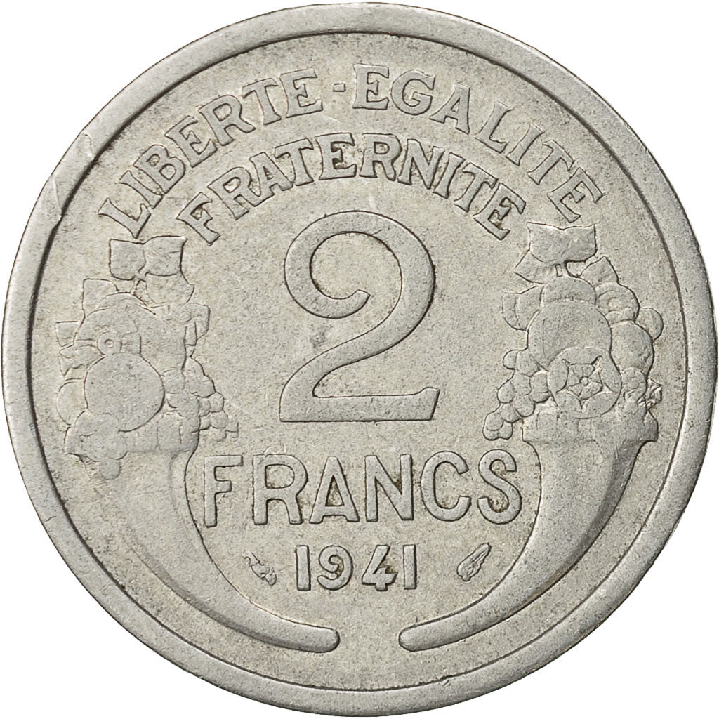 Francia, Morlon, 2 Francs, 1941, Paris, BB, Alluminio, KM:886a.1