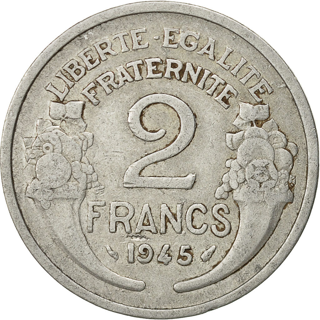 Moneta, Francja, Morlon, 2 Francs, 1945, Paris, VF(30-35), Aluminium, KM:886a.1
