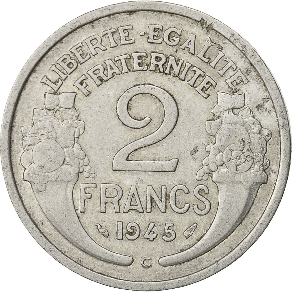 Moneta, Francja, Morlon, 2 Francs, 1945, Castelsarrasin, EF(40-45), Aluminium