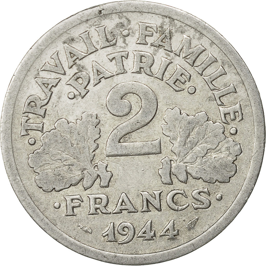 Francia, Bazor, 2 Francs, 1944, Castelsarrasin, BB, Alluminio, KM:904.3