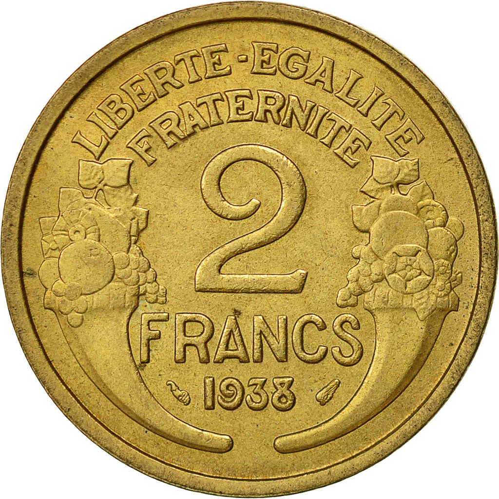 Frankreich, Morlon, 2 Francs, 1938, Paris, SS+, Aluminum-Bronze, KM:886