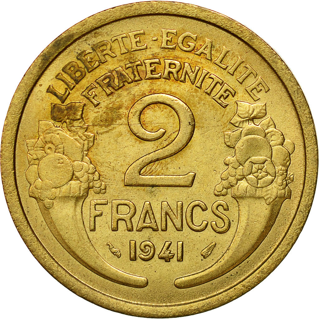 Moneta, Francja, Morlon, 2 Francs, 1941, Paris, VF(30-35), Aluminium-Brąz