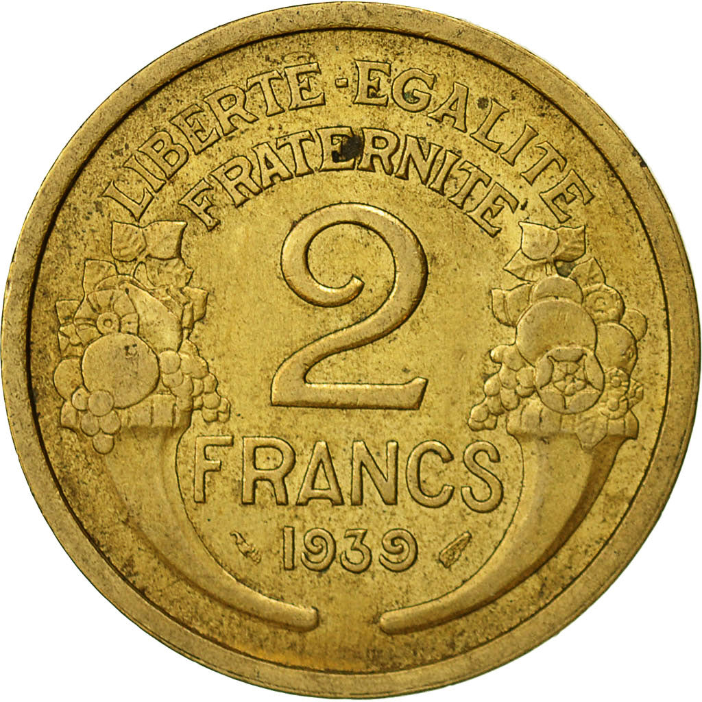 Frankreich, Morlon, 2 Francs, 1939, Paris, S+, Aluminum-Bronze, KM:886
