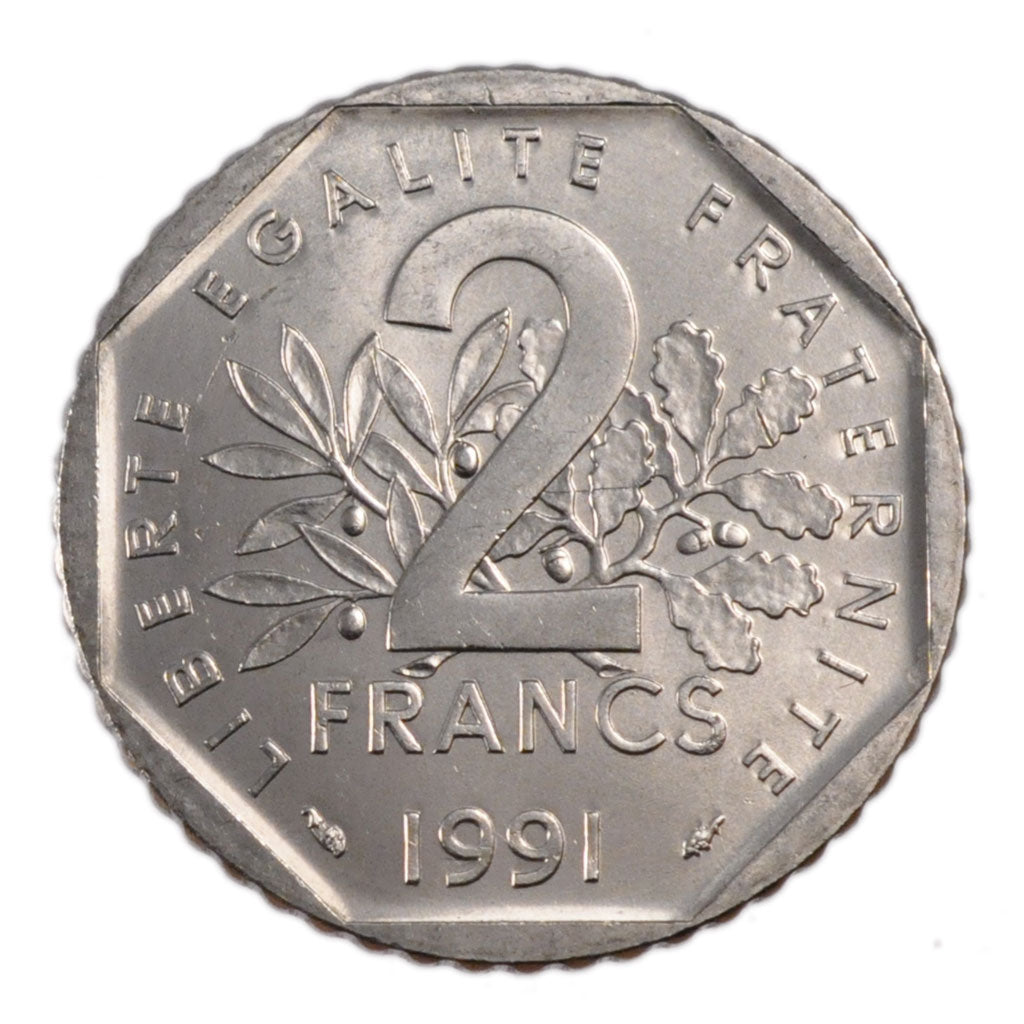 FRANCE, 2 Francs, 1991, MS(65-70), Nickel, Gadoury #547, 7.50