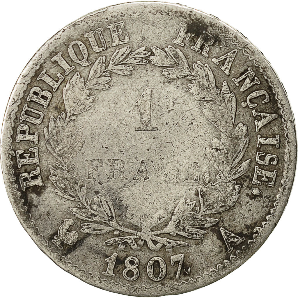 France, Napoléon I, Franc, 1807, Paris, VG(8-10), Silver, KM:682.1, Gadoury:446