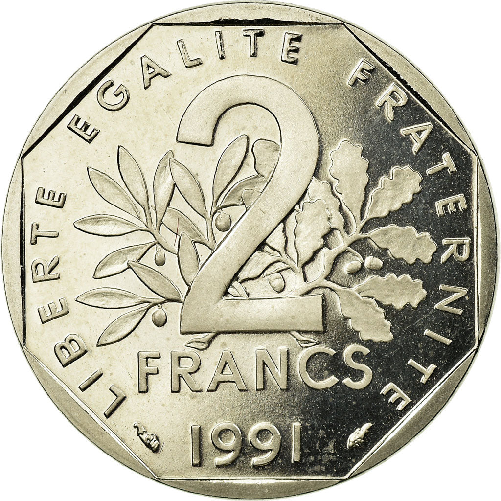 Moneda, Francia, Semeuse, 2 Francs, 1991, FDC, Níquel, KM:942.2, Gadoury:547b