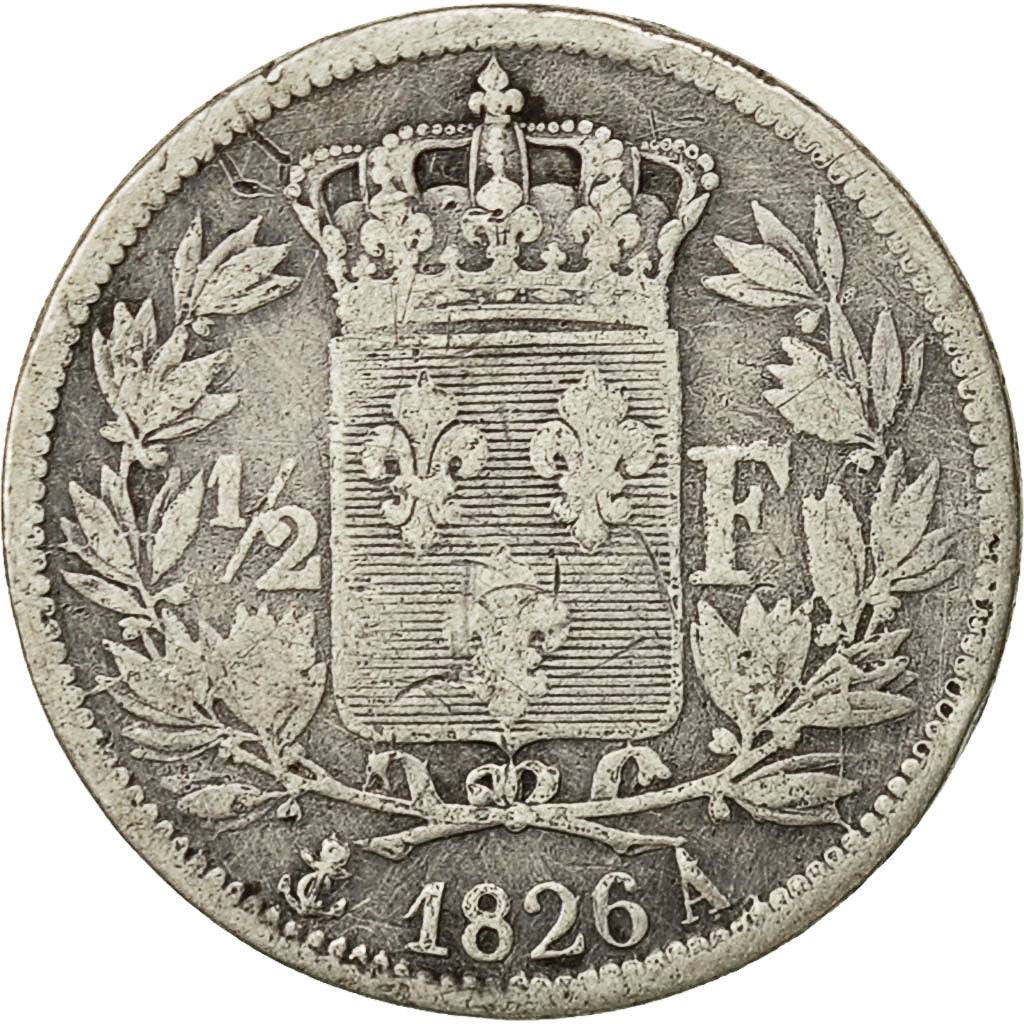 France, Charles X, 1/2 Franc, 1826, Paris, VF(30-35), Silver, KM:723.1