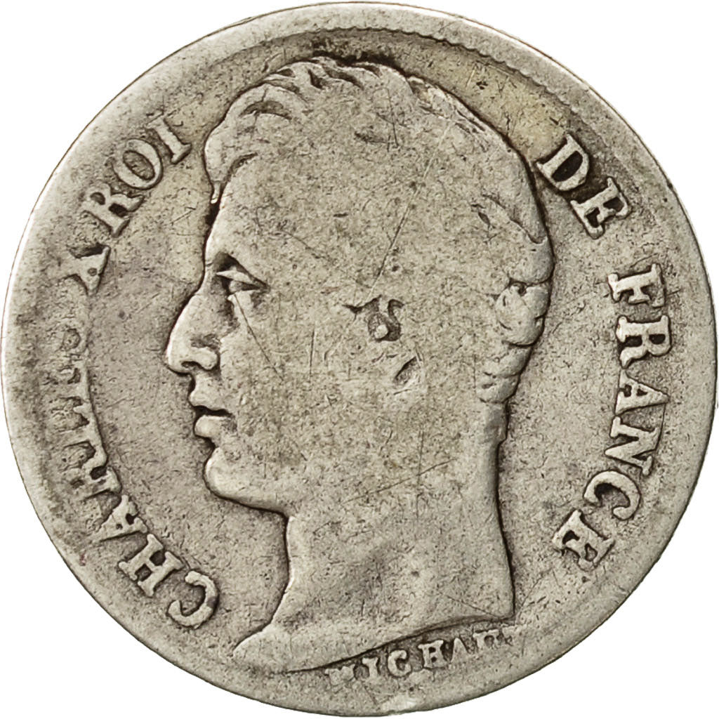 France, Charles X, 1/2 Franc, 1827, Paris, VF(20-25), Silver, KM:723.1