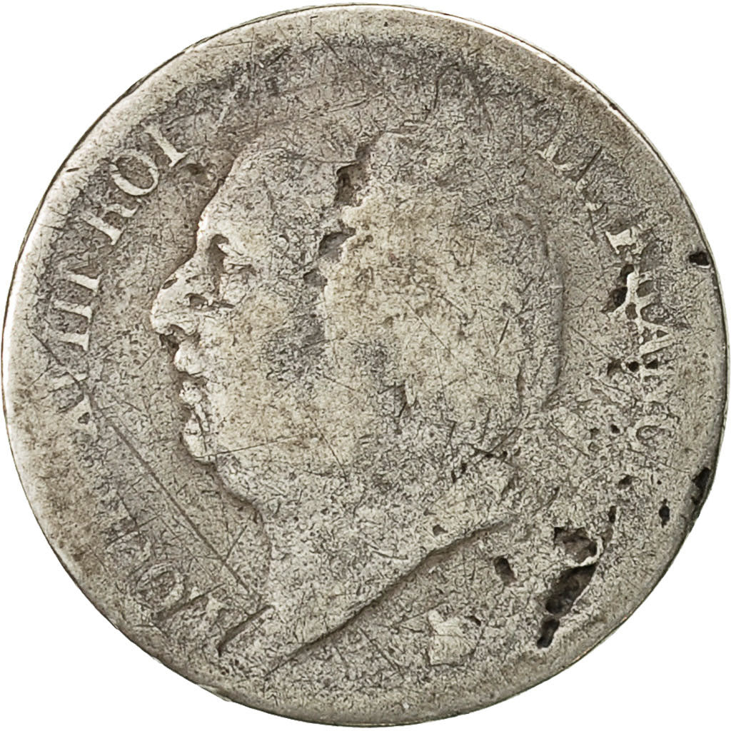 France, Louis XVIII, 1/2 Franc, 1824, Bayonne, F(12-15), Silver, KM:708.7