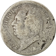 France, Louis XVIII, 1/2 Franc, 1824, Bayonne, F(12-15), Silver, KM:708.7