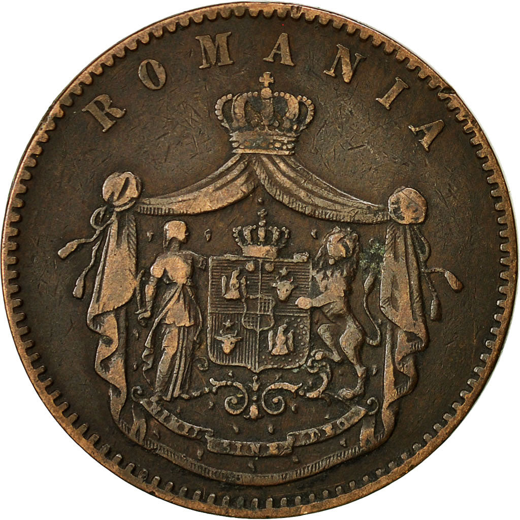 Romania, Carol I, 10 Bani, 1867, EF(40-45), Copper, KM:4.2