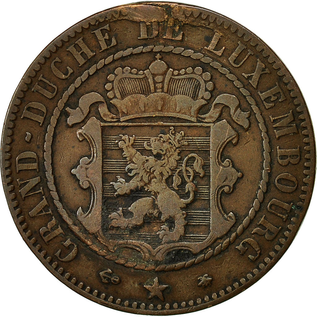 Luxembourg, William III, 10 Centimes, 1865, Paris, EF(40-45), Bronze, KM:23.2