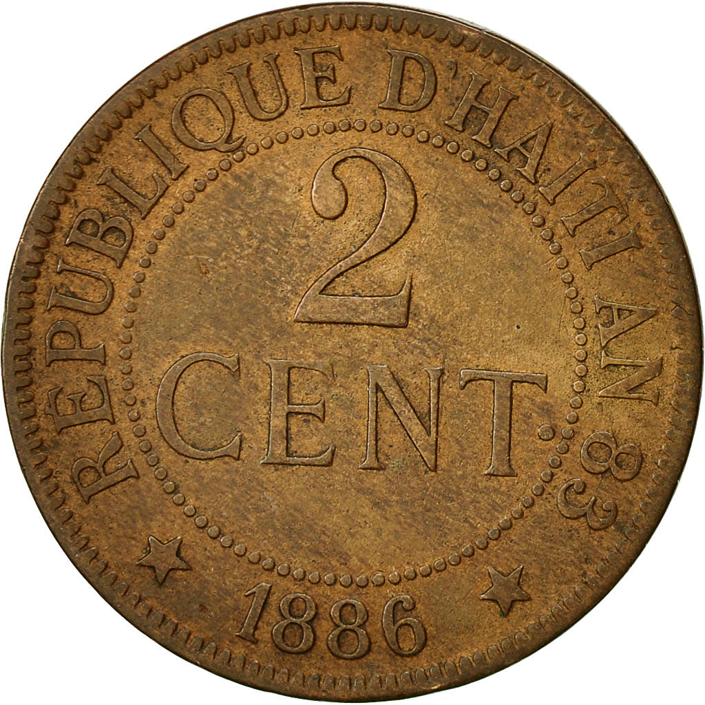 Haiti, 2 Centimes, 1886, BB, Bronzo, KM:49