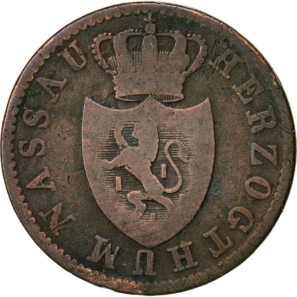 German States, NASSAU, Wilhelm, Kreuzer, 1834, Wiesbaden, EF(40-45), Copper