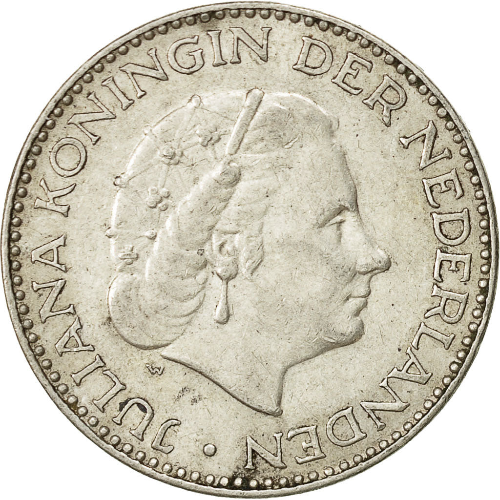 Netherlands, Juliana, Gulden, 1954, EF(40-45), Silver, KM:184
