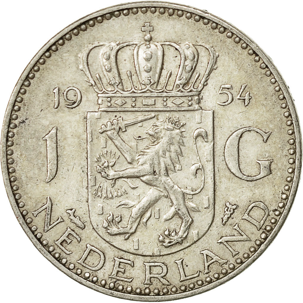 Netherlands, Juliana, Gulden, 1954, EF(40-45), Silver, KM:184