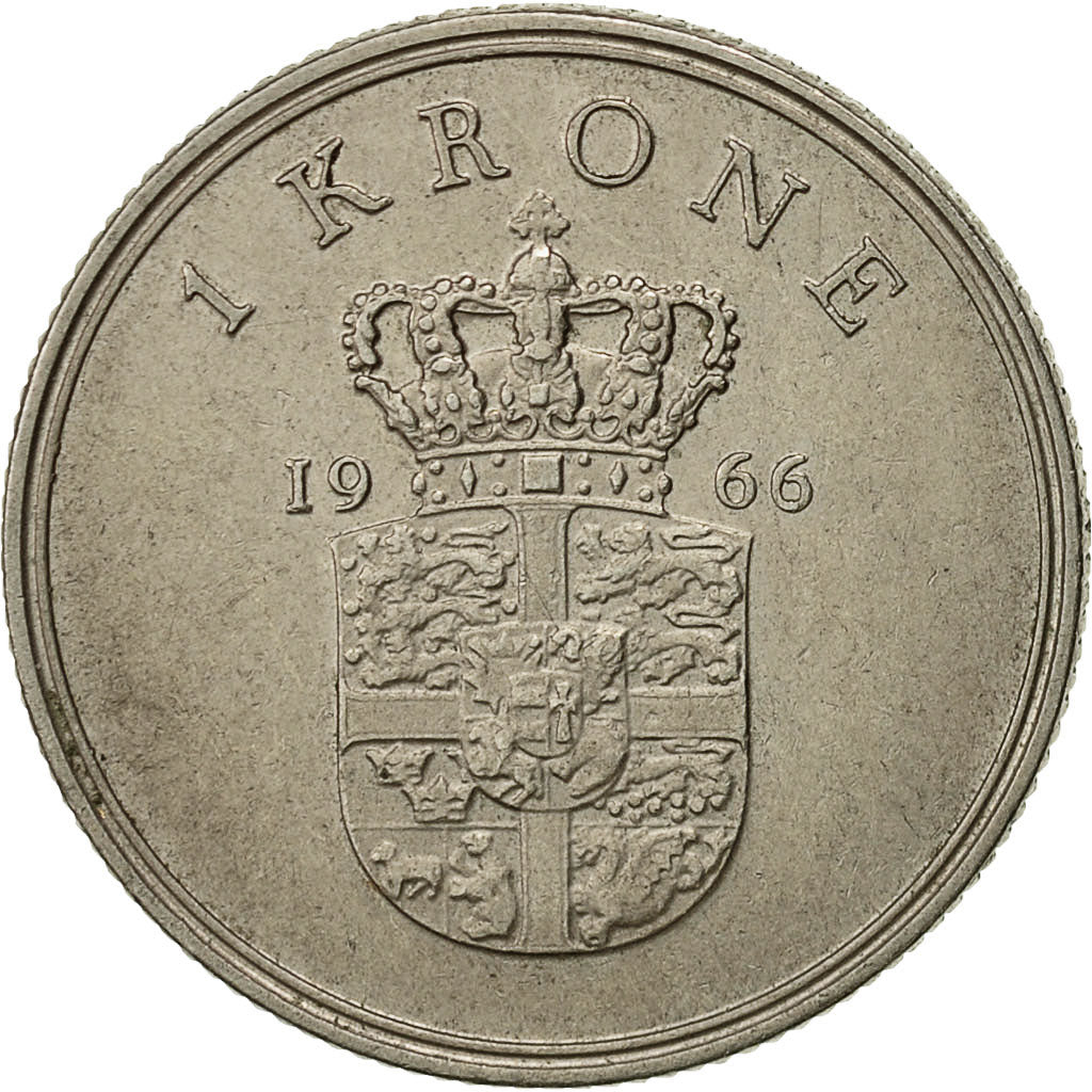 Moneta, Dania, Frederik IX, Krone, 1966, Copenhagen, EF(40-45), Miedź-Nikiel