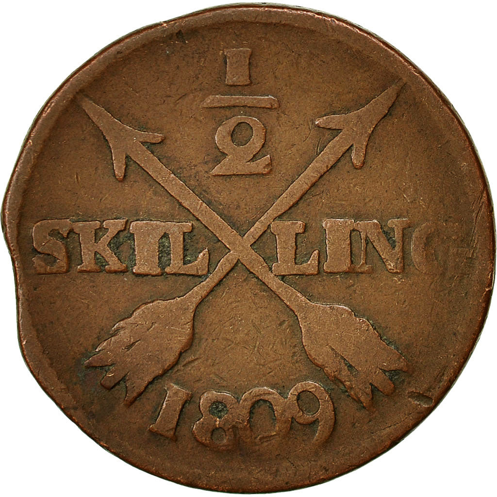 Sweden, Gustaf IV Adolf, 1/2 Skilling, 1809, EF(40-45), Copper, KM:565