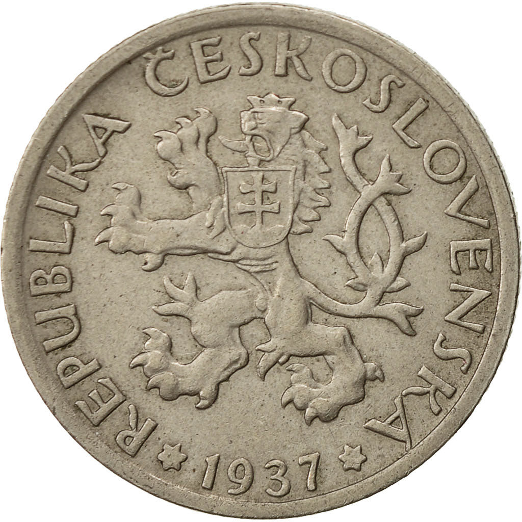 Czechoslovakia, Koruna, 1937, EF(40-45), Copper-nickel, KM:4