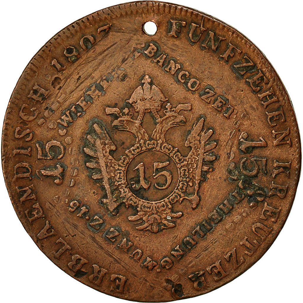 Austria, Franz II (I), 15 Kreuzer, 1807, VG(8-10), Copper, KM:2138