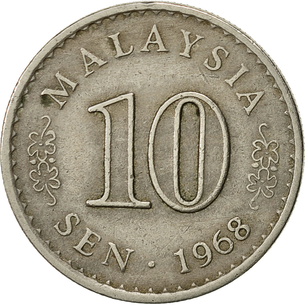 Malaysia, 10 Sen, 1968, Franklin Mint, SS, Copper-nickel, KM:3