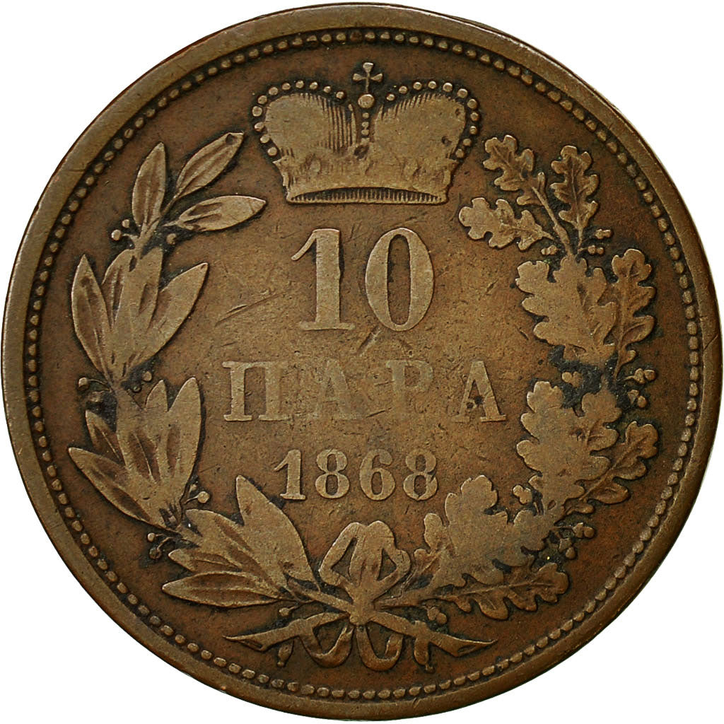 Serbia, Obrenovich Michael III, 10 Para, 1868, EF(40-45), Bronze, KM:3