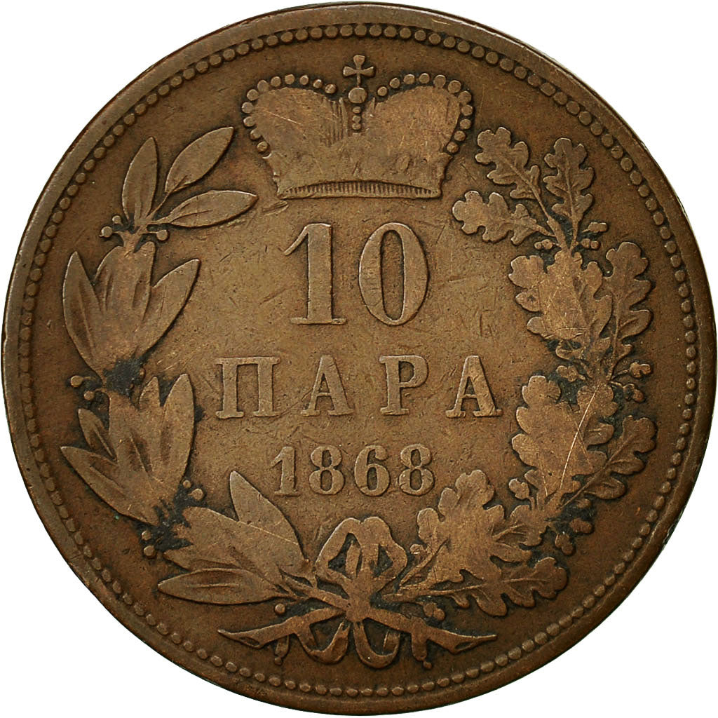 Serbia, Obrenovich Michael III, 10 Para, 1868, VF(30-35), Bronze, KM:3