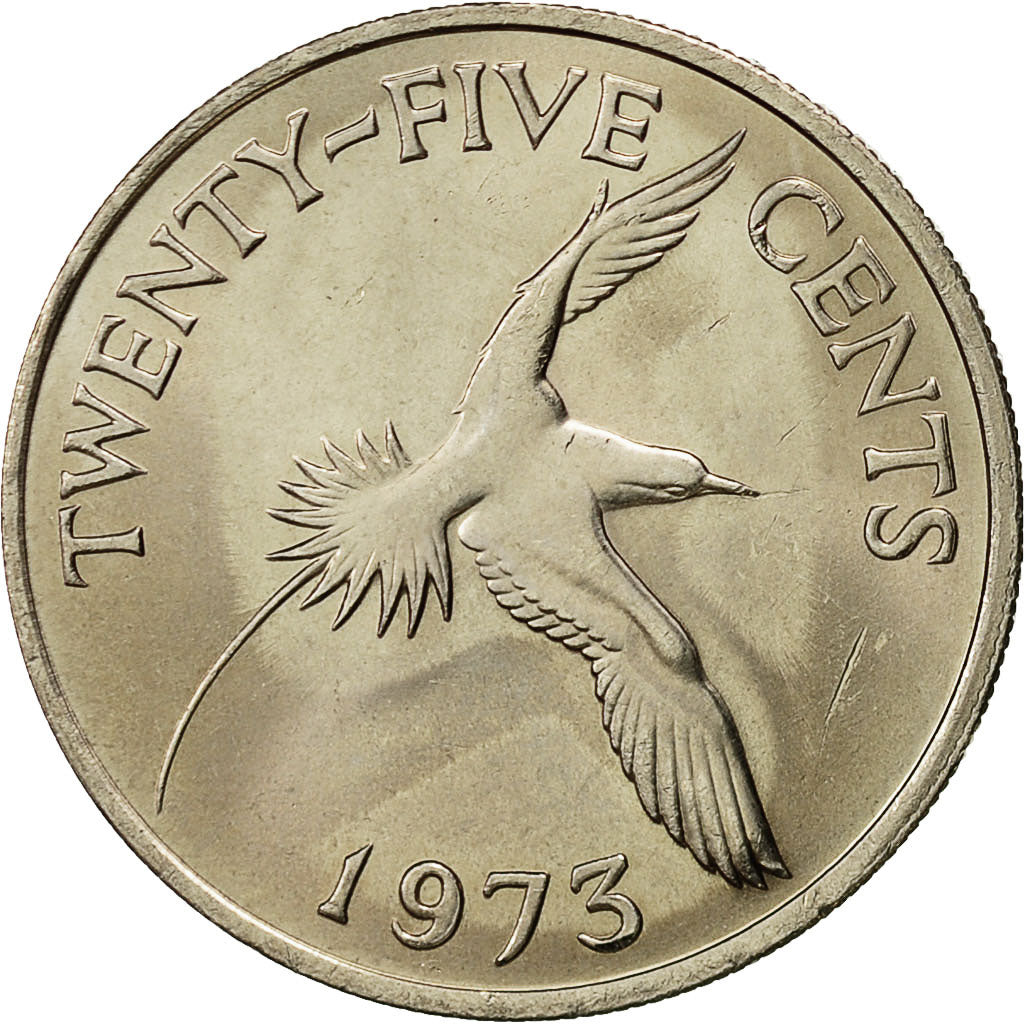 Bermuda, Elizabeth II, 25 Cents, 1973, AU(50-53), Copper-nickel, KM:18
