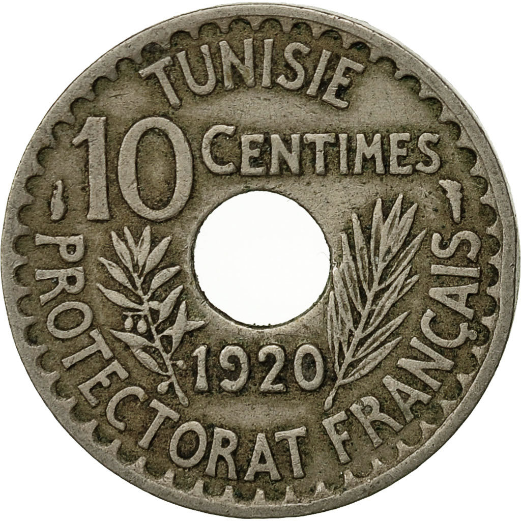 Tunisie, Muhammad al-Nasir Bey, 10 Centimes, 1920, Paris, TTB, Nickel-Bronze